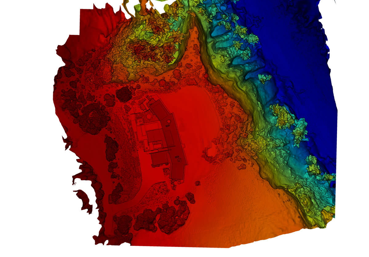 Colour-graded 2D elevation model of the site